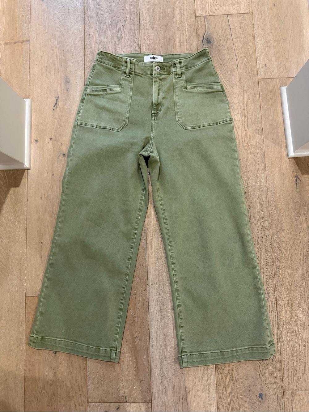 Mica High-Rise Cropped Wide-Leg Jeans in Olive Green